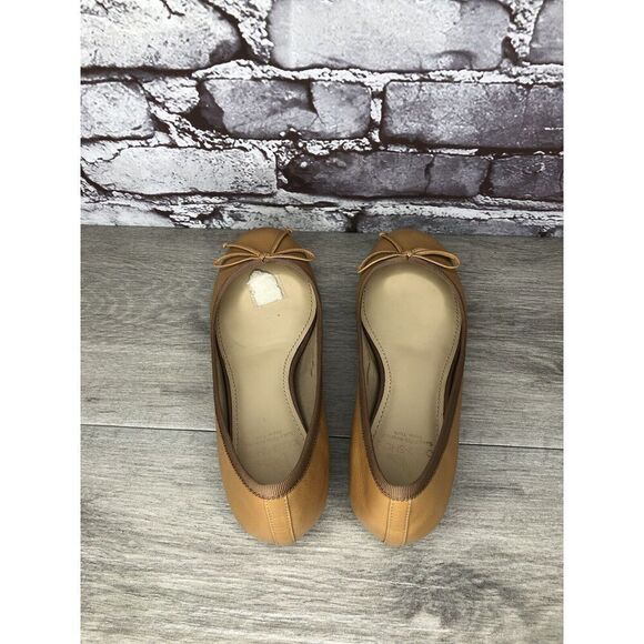 Saks Fifth Ave 10022-Shoe Tan Brown Leather Bow Ballet Flats Women 6.5M US/37EU - Picture 5 of 16